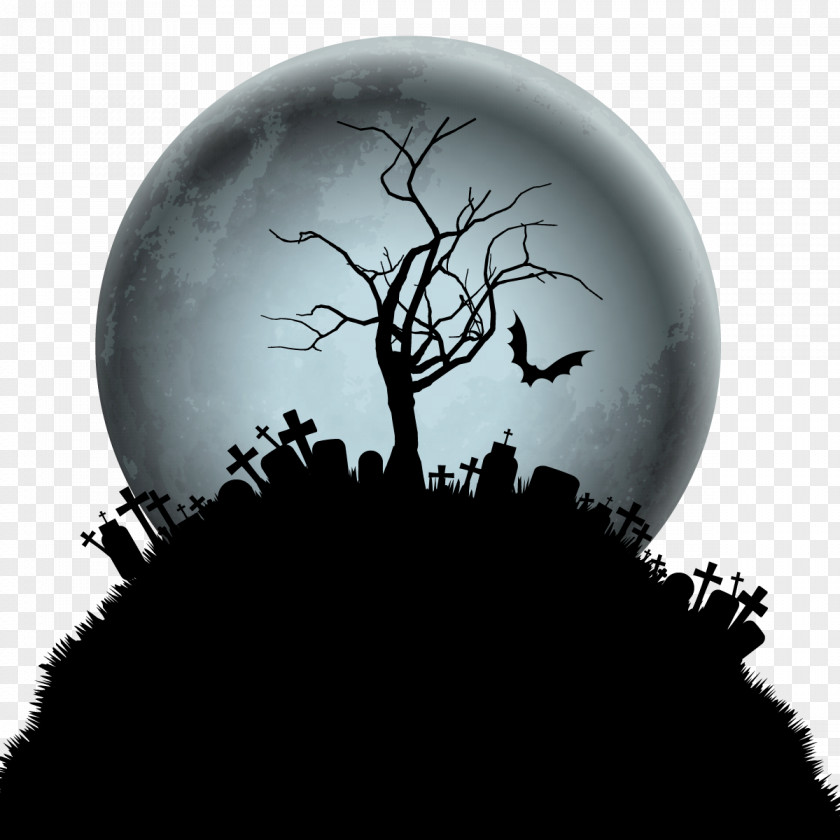 Vector Halloween Moon Tree Wallpaper PNG