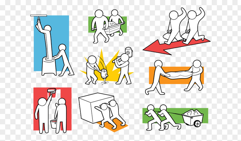 Cartoon Characters Work Handling Collection Icon PNG