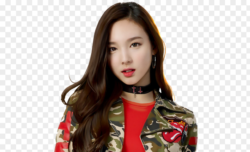 Nayeon TWICE Signal Like OOH-AHH Sana PNG Sana, beauty girl, woman wearing red and multicolored camouflage top clipart PNG