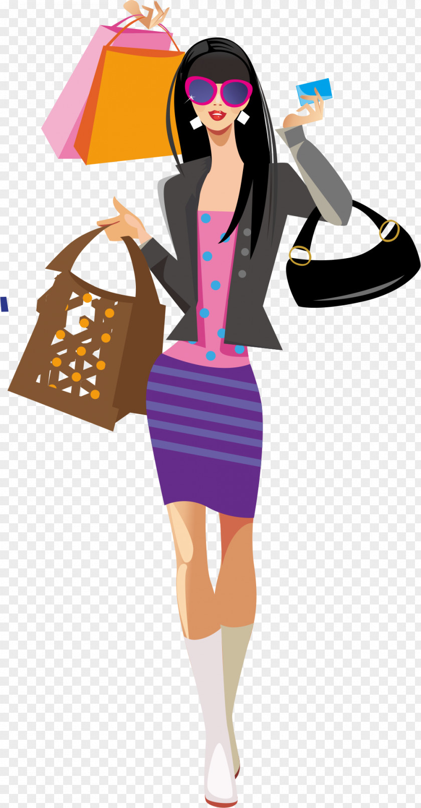 Shopping Fashion PNG , Cartoon girl, woman carrying bag illustration clipart PNG