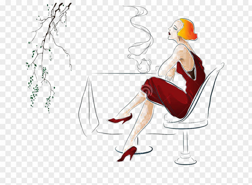Red Beauty Drink Tea Picture Material Cafe Illustration PNG