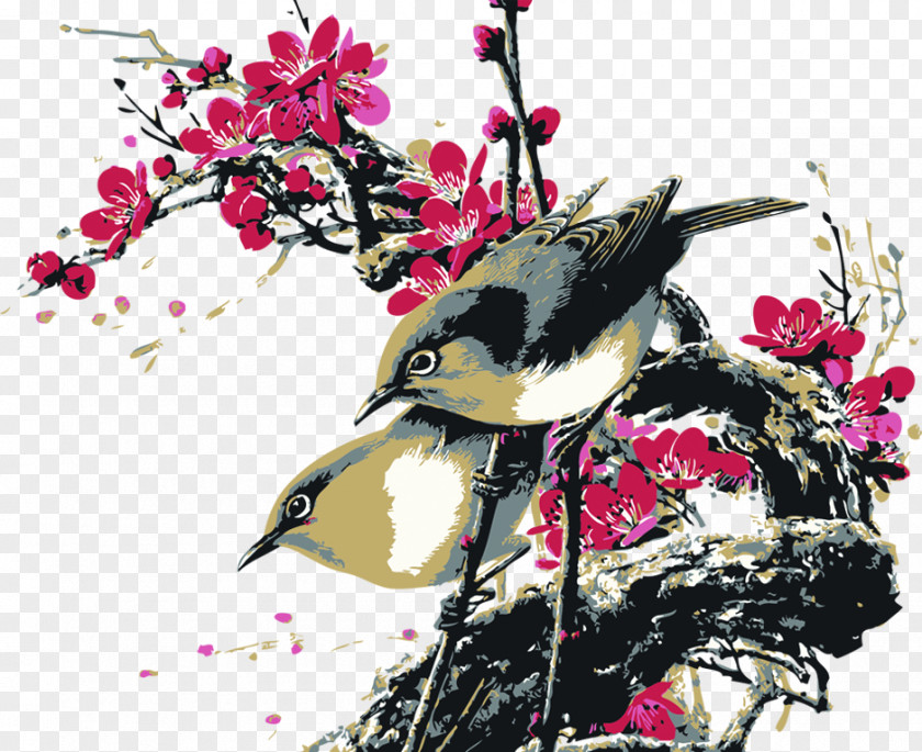 Sparrow Painted On Branches Chinese Painting Bird-and-flower Landscape Watercolor PNG