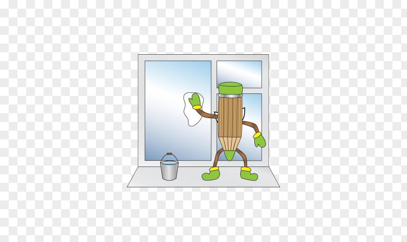 Lovely Cartoon Style, Innovative Window Cleaning Pattern Pencil Photography Illustration PNG