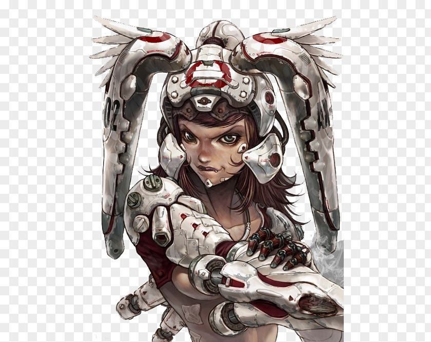 White Mechanical Beauty Warrior Concept Art Painting Digital Illustration PNG