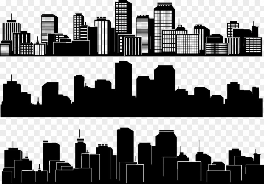 Black And White City Silhouette Skyline Building PNG
