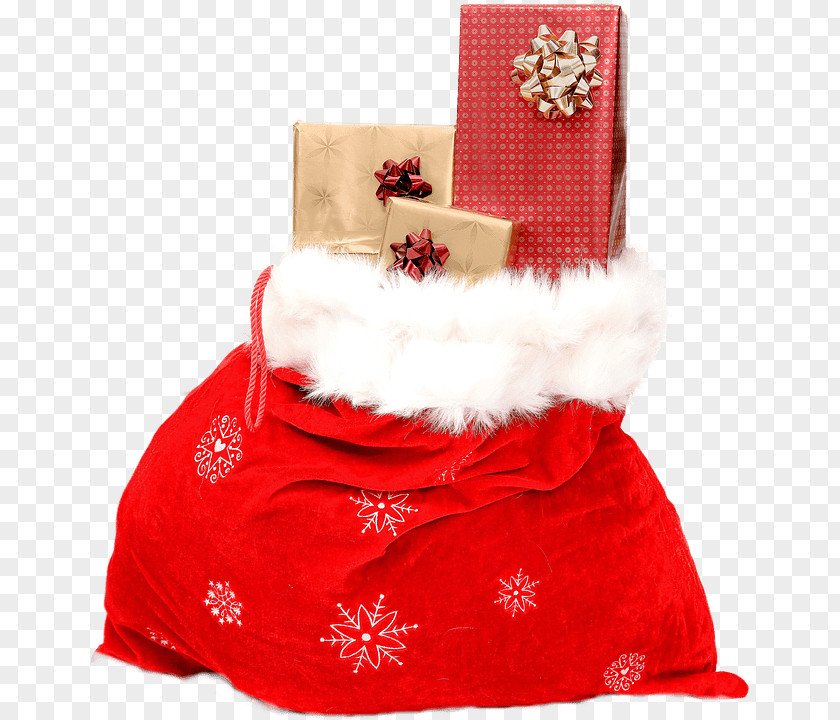 Santa Claus Bag PNG Bag, red and white Christmas sack illustration clipart PNG
