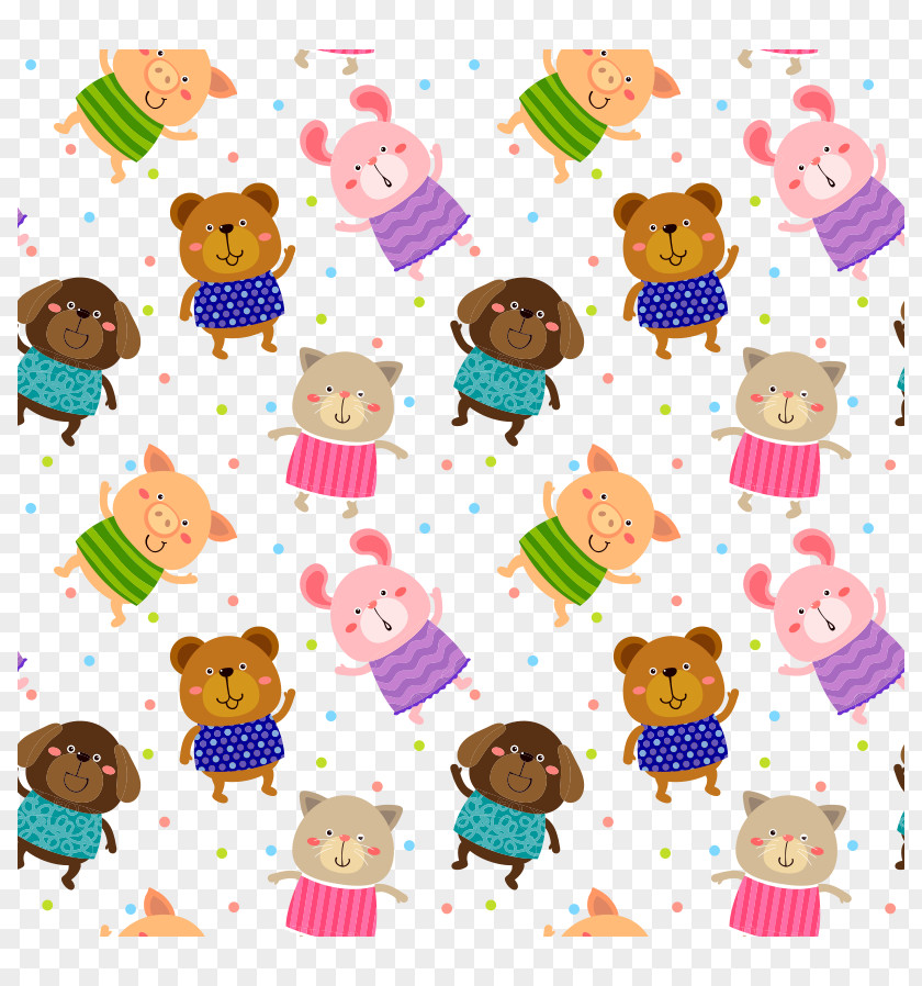 Colored Cartoon Rabbit Bear Pig Dog Cat Animal Wallpaper PNG