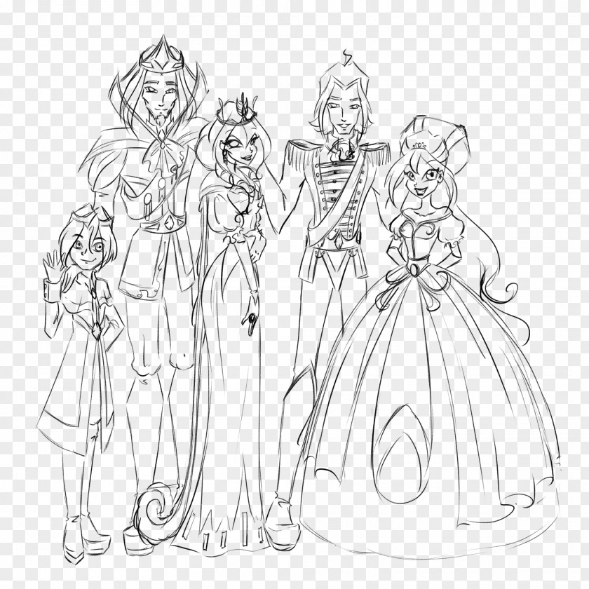 Family Drawing British Royal Line Art Sketch PNG