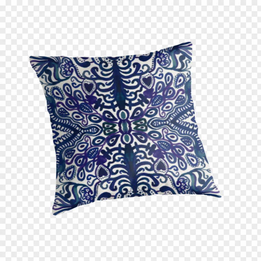 Watercolor Navy Throw Pillows Cushion Damask Pattern PNG