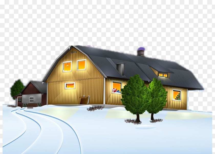 Winter Cabin Image Christmas Tree House Wallpaper PNG