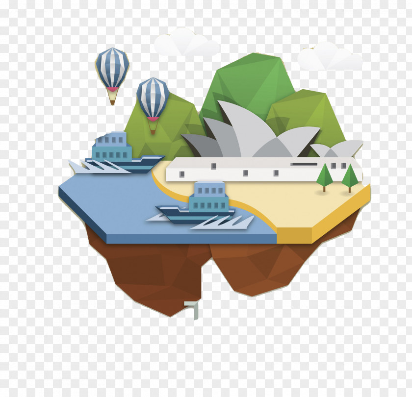 Hand Painted Suspended Island Illustration PNG