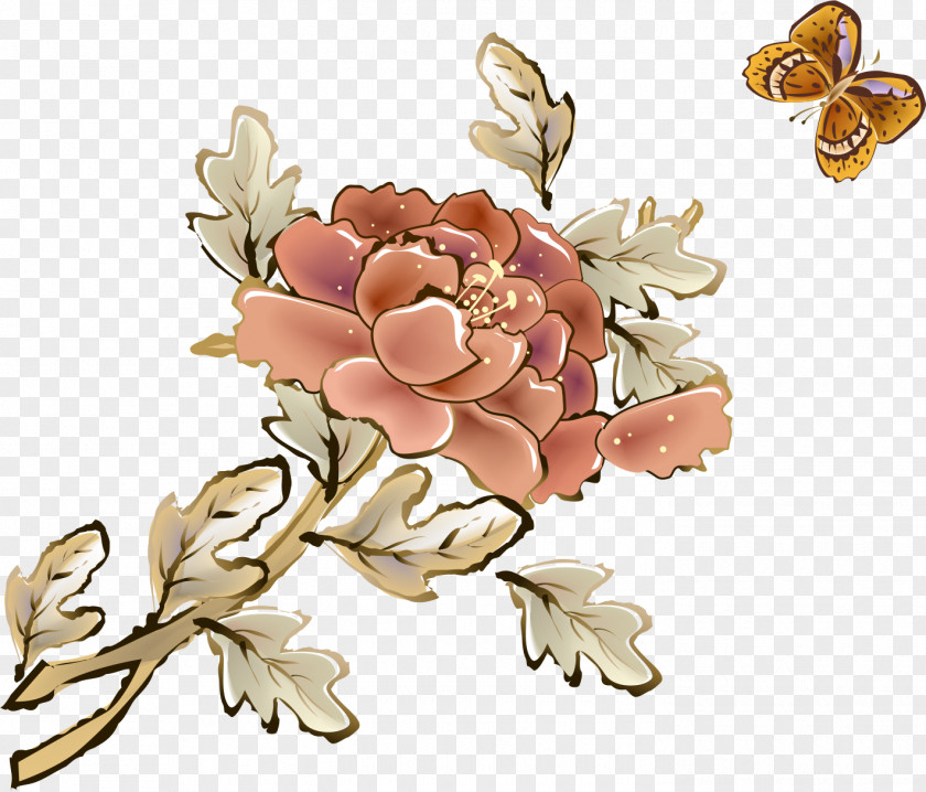 Peony Painting Ink Wash Icon PNG