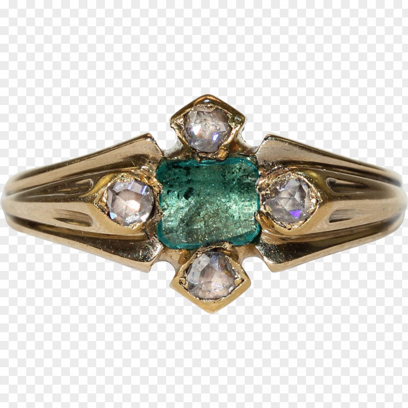 Vintage Victorian Rings Era Emerald Ring Diamond Cut Jewellery PNG