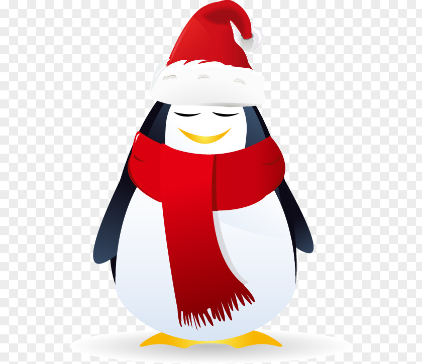 Hand-painted Penguin Red Scarves Hats Santa Claus Christmas Royalty-free Snowflake PNG
