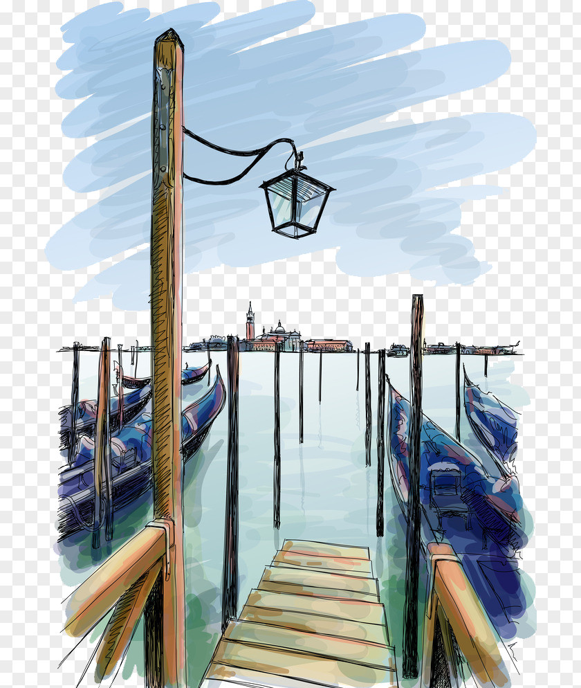 Hand-painted Seaside Scenery Piazza San Marco Giorgio Maggiore Drawing Illustration PNG