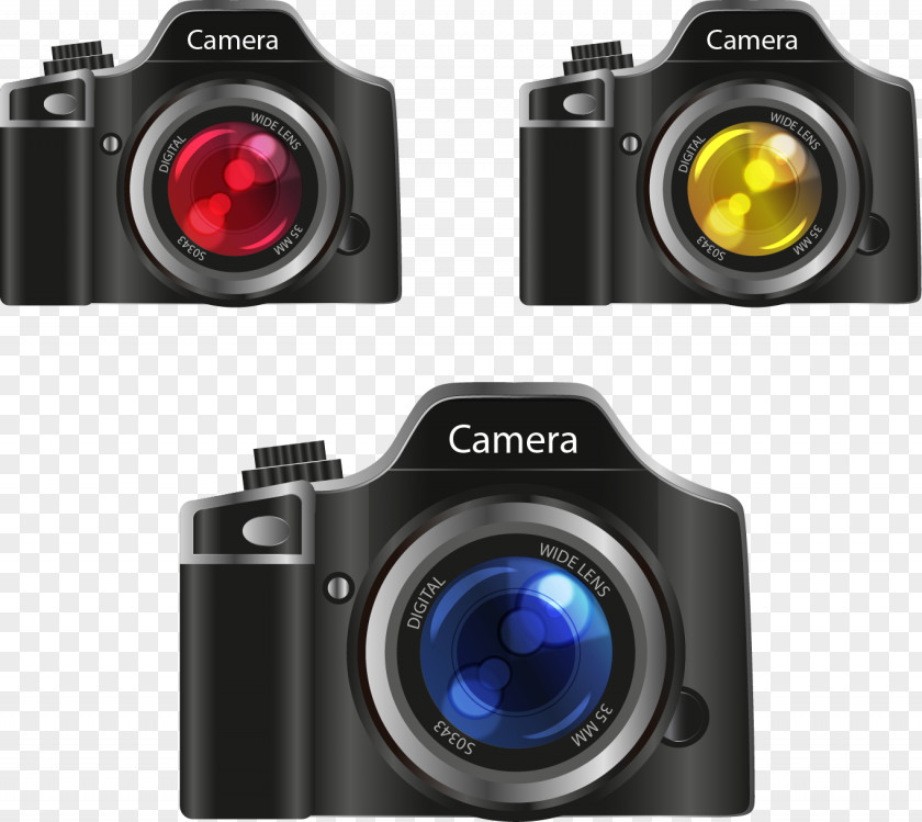 Vector Hand-painted Three Black Cameras Canon EOS 5D Digital SLR Single-lens Reflex Camera PNG