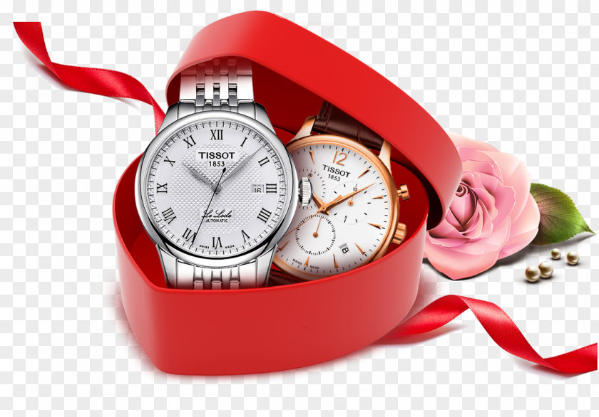 Red Love Gift Box Watch Decoration Pattern Banner Poster Advertising PNG