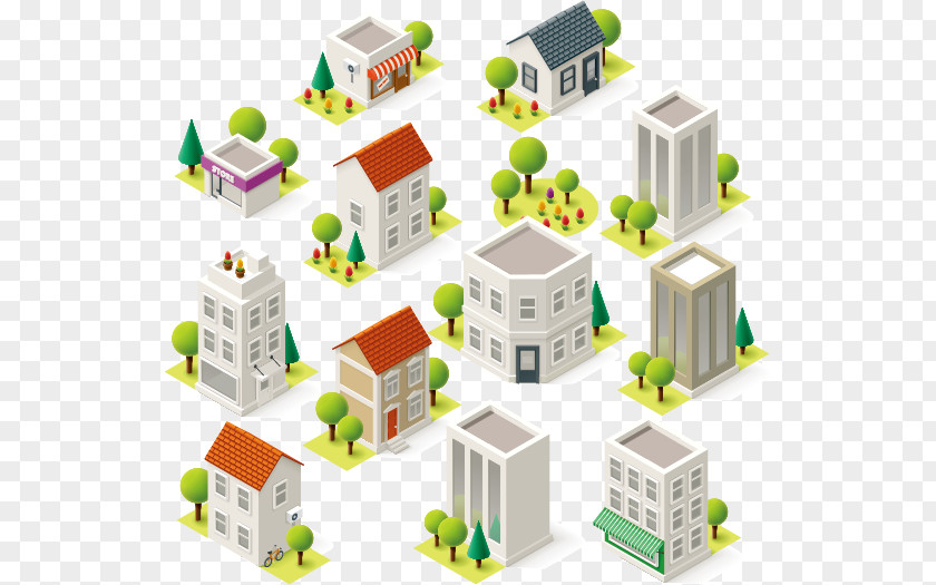 Building High-rise Town Urban Real Estate Vector Isometric Projection PNG