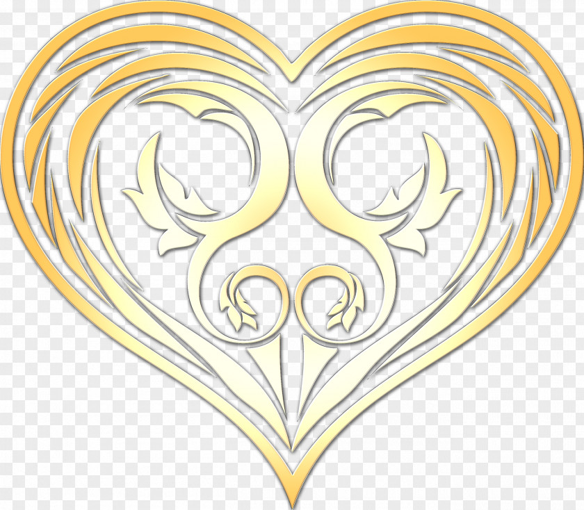 Gold Heart Line Art Drawing Visual Arts PNG
