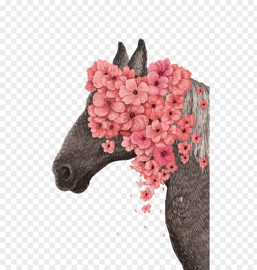 Horse Flower Wallpaper PNG