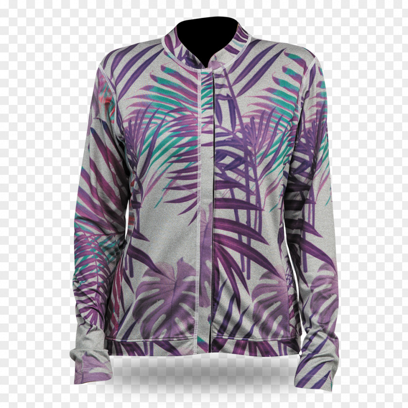Tropical Print Long-sleeved T-shirt Blouse Neck PNG