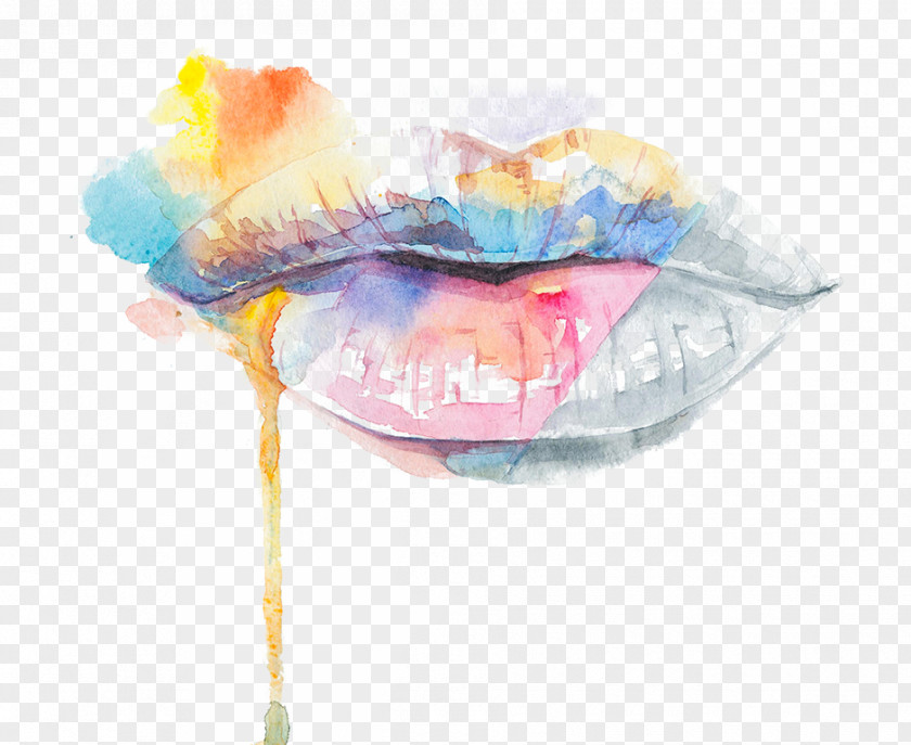 Watercolor Effect Lips Painting Mouth PNG