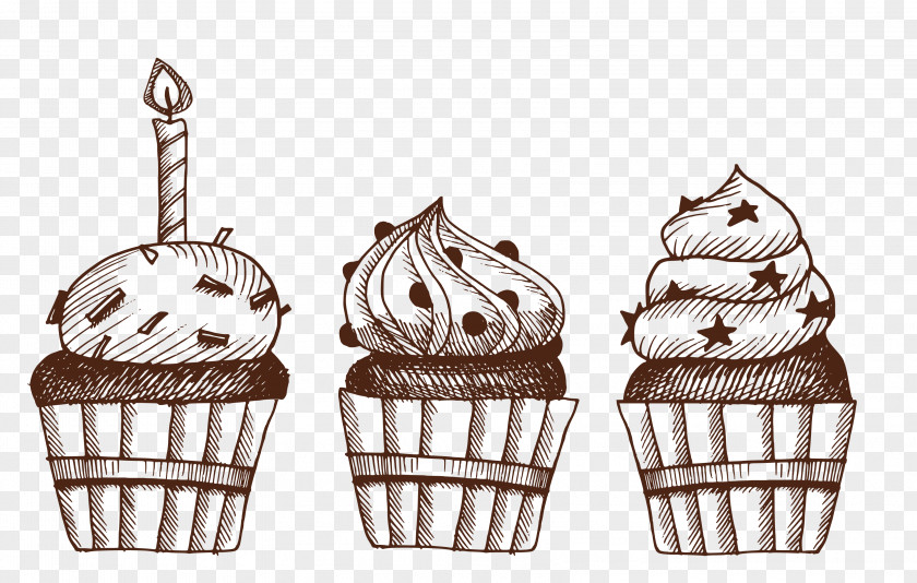 Hand-painted Artwork Chocolate Cake Cupcake Birthday Sketch PNG