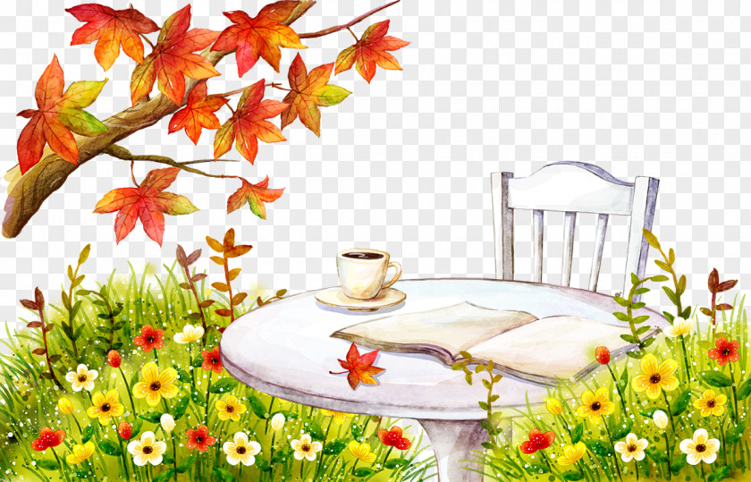Maple And Chairs Coffee Cafe Autumn Leaf Color Tree PNG