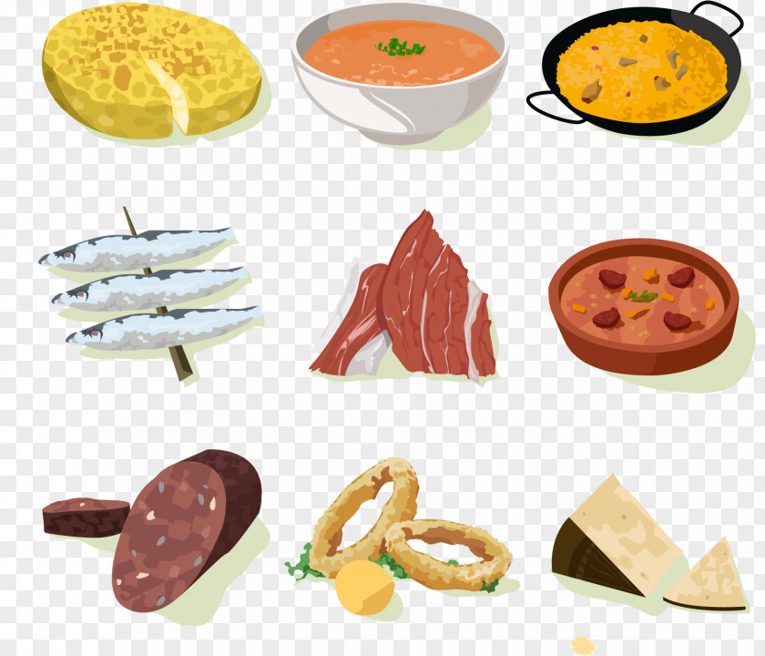 Vector Flat Grill Tapas Spanish Cuisine Mexican Paella Ham PNG
