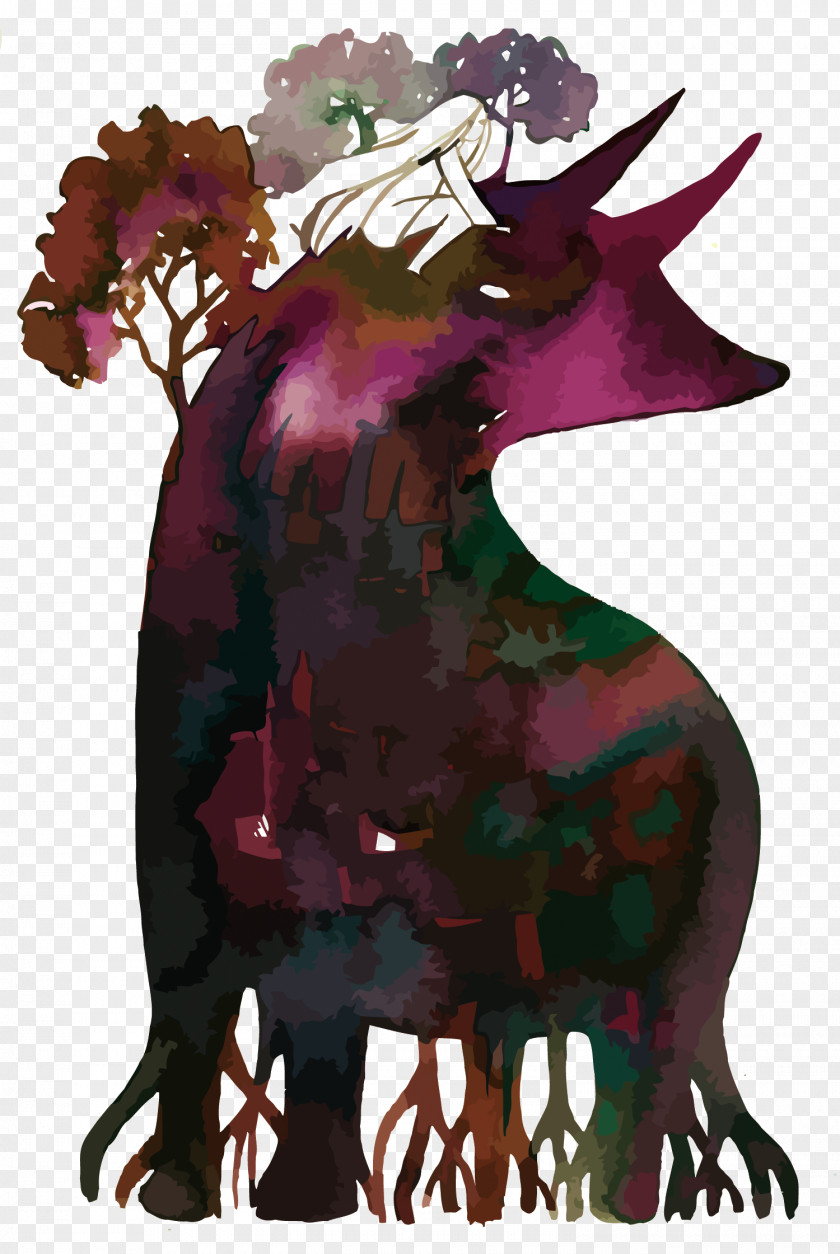 Vector Forest Guardian Beast Watercolor Painting Art Illustration PNG