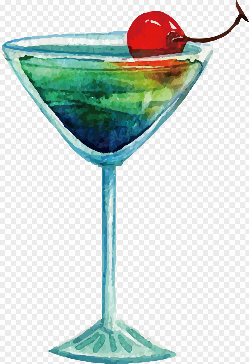 Vector Hand-painted Wine Glasses Blue Hawaii Martini Cocktail Margarita Sea Breeze PNG