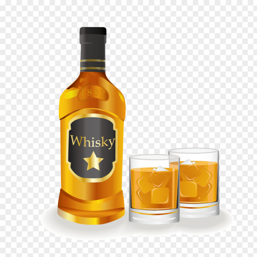 A Bottle Of Wine And With Ice Whisky Distilled Beverage Bourbon Whiskey PNG