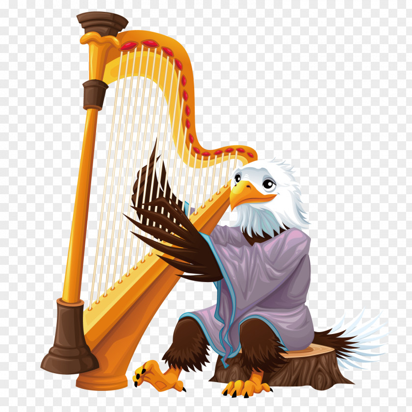 Vector Play Harp Musician Cartoon Stock Illustration PNG