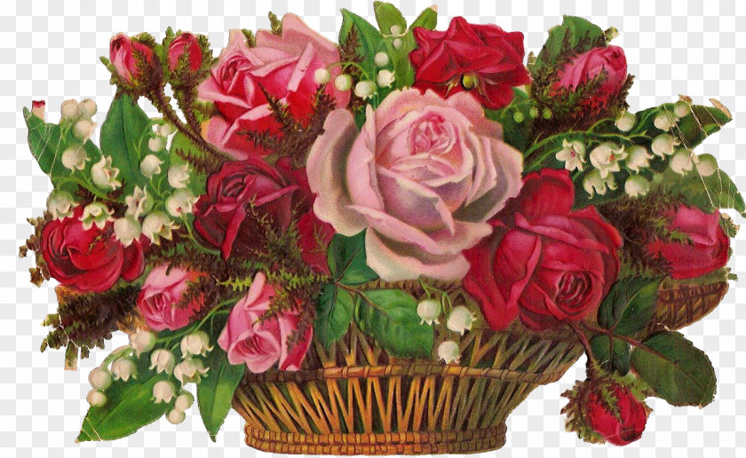 Victorian Flower Basket Garden Roses Bouquet Floral Design PNG