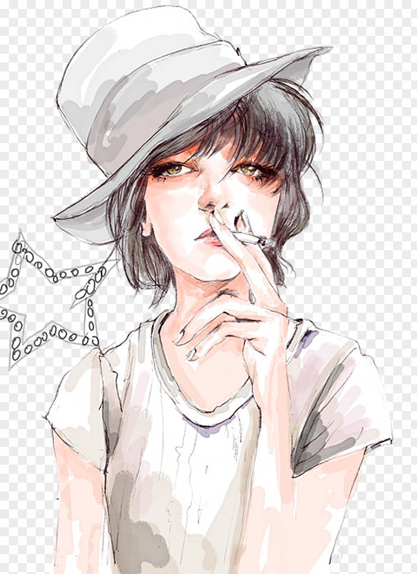 Hand-painted Smoking Lady PNG