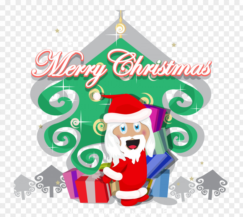 Cartoon Christmas Tree Greeting Card Vector Santa Claus Ornament Clip Art PNG
