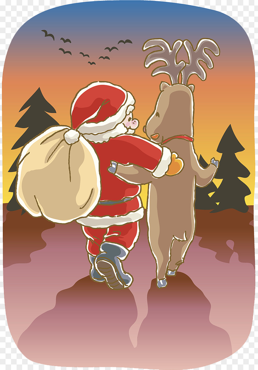 Santa Claus Elk Cartoon Illustration Reindeer Painting Photography PNG
