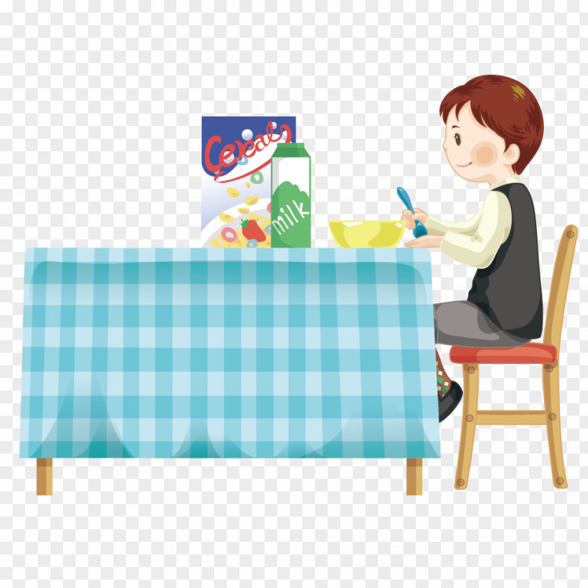 Boy Eating Breakfast Cartoon Illustration PNG