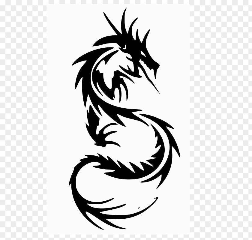 Dragon Silhouette White Tattoo Chinese Clip Art PNG