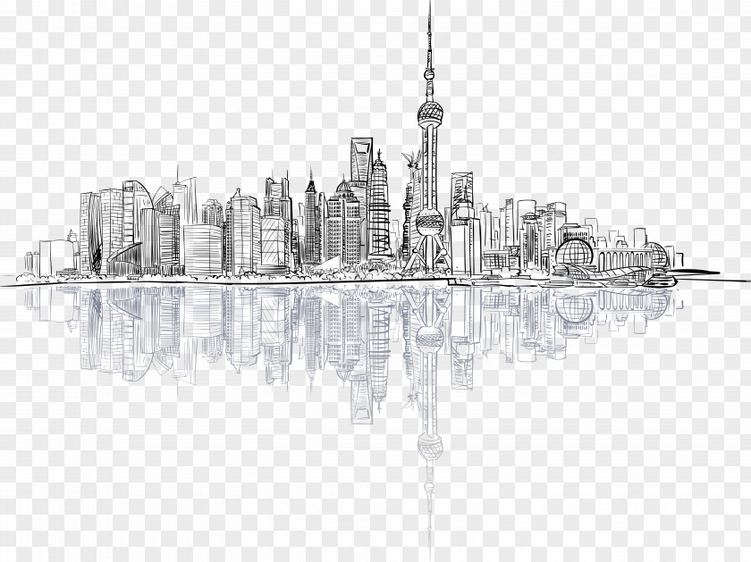Abstract Lines Shanghai Bund Drawing Architecture PNG