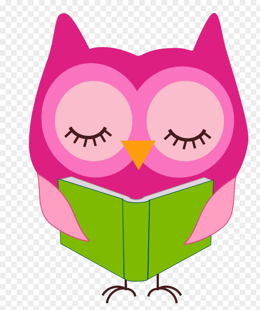 Pink Owl Reading Notepad Clip Art PNG