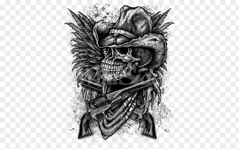 Skull Bikers Hoodie T-shirt Cowboy Hat PNG