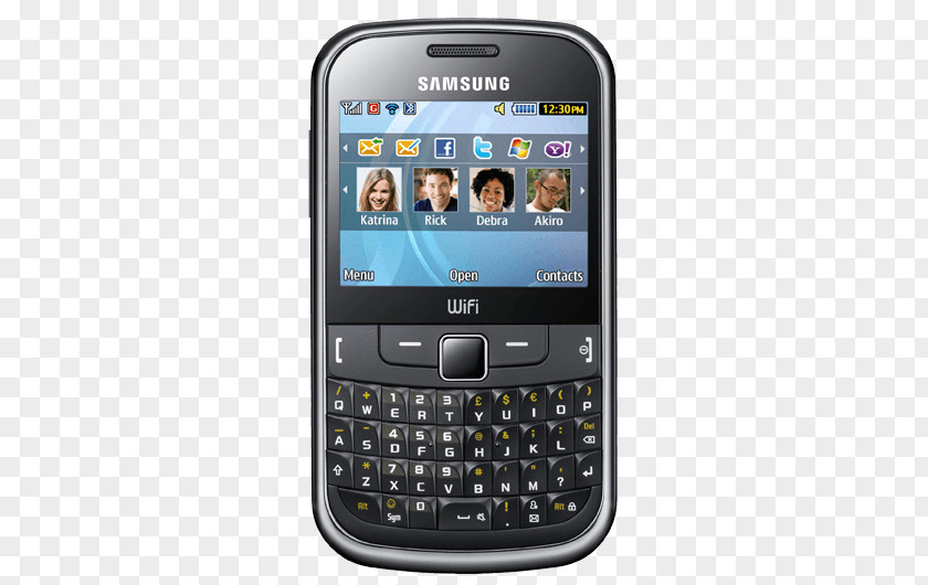 BlackUnlockedGSM Smartphone QWERTYUSB Headset Stand Samsung Galaxy Ch@t 335 PNG