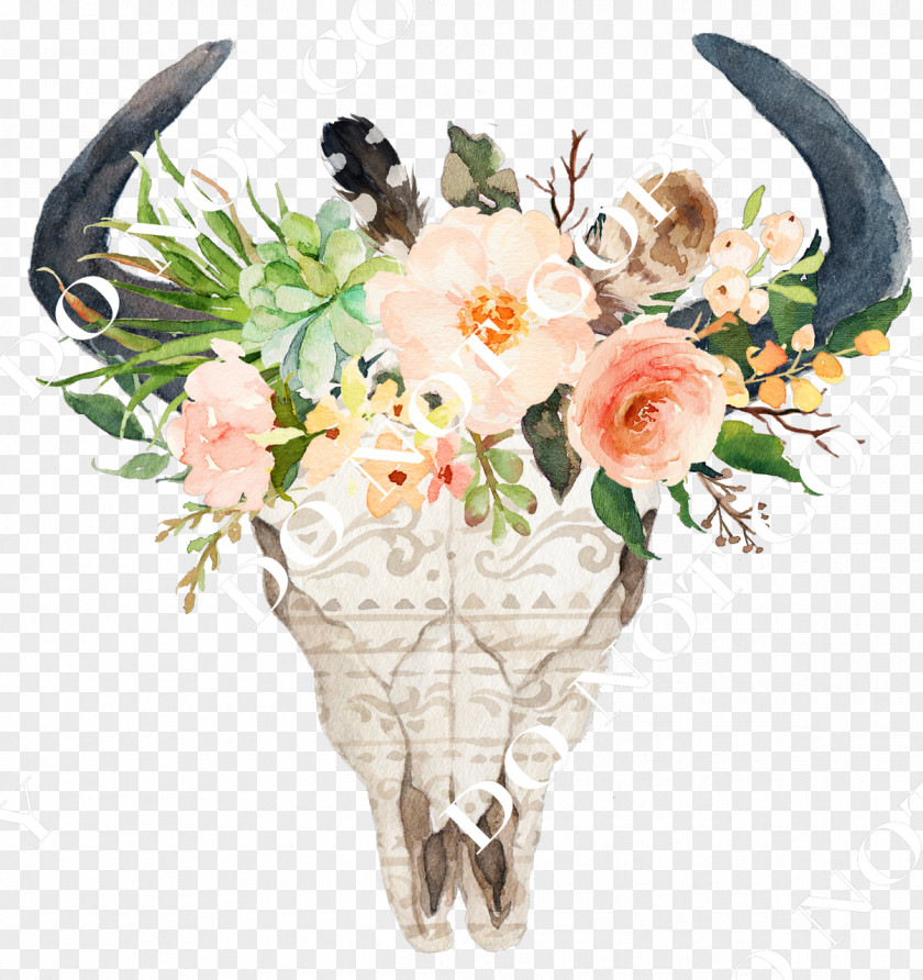 Bohemia F;ower Cattle Skull Bull Decal Flower PNG