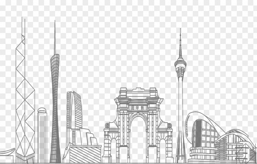 Creative City Black And White Place Of Worship Skyline Line Art PNG