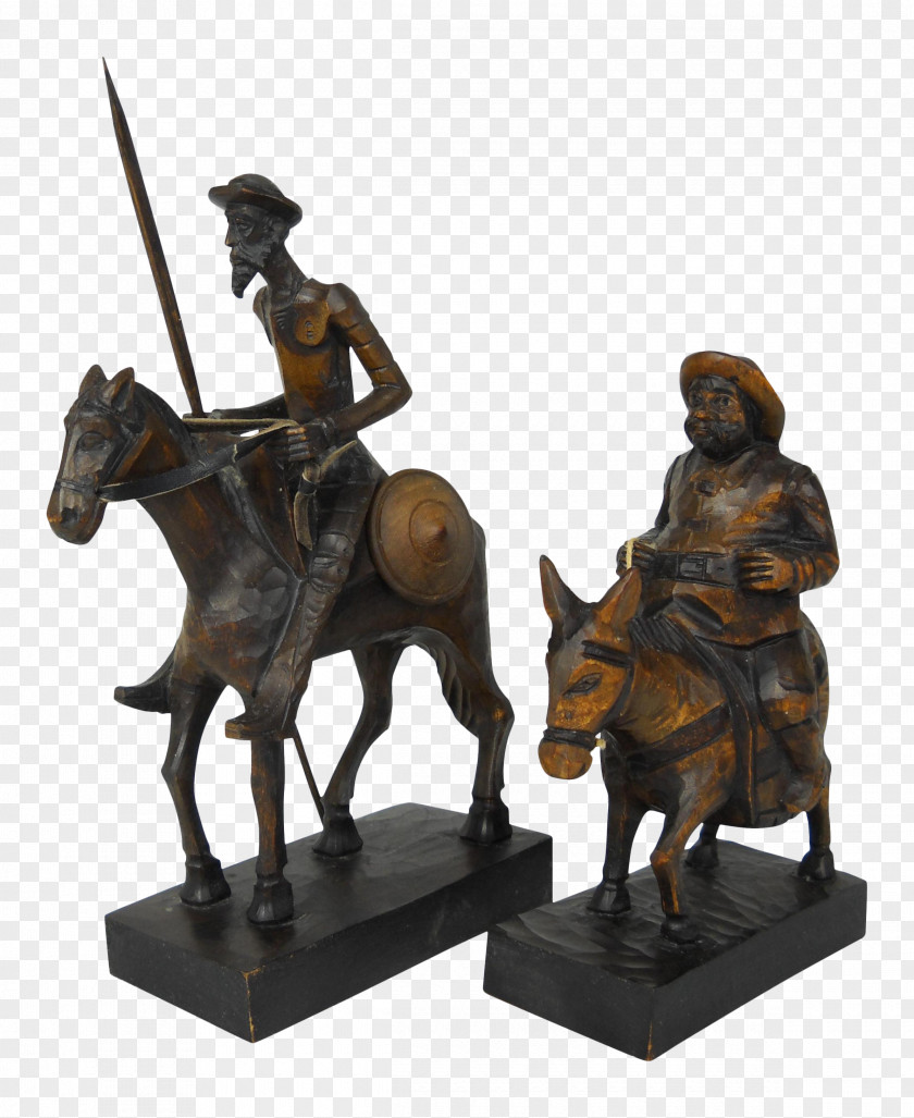 Don Quixote Sancho Panza Statue Wood Carving Sculpture PNG