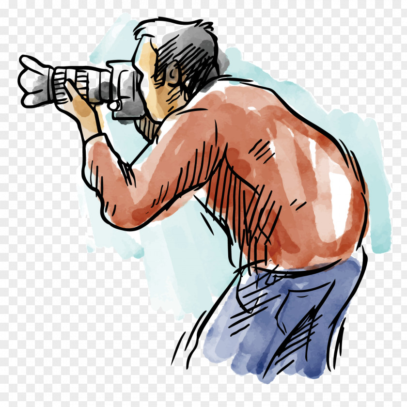 Vector SLR Camera Photographer Photography Watercolor Painting PNG