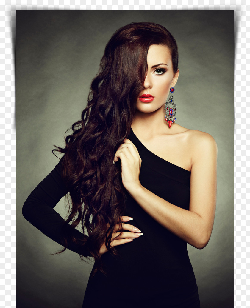 Glamour Long Hair Brown Hairstyle Fashion Woman PNG