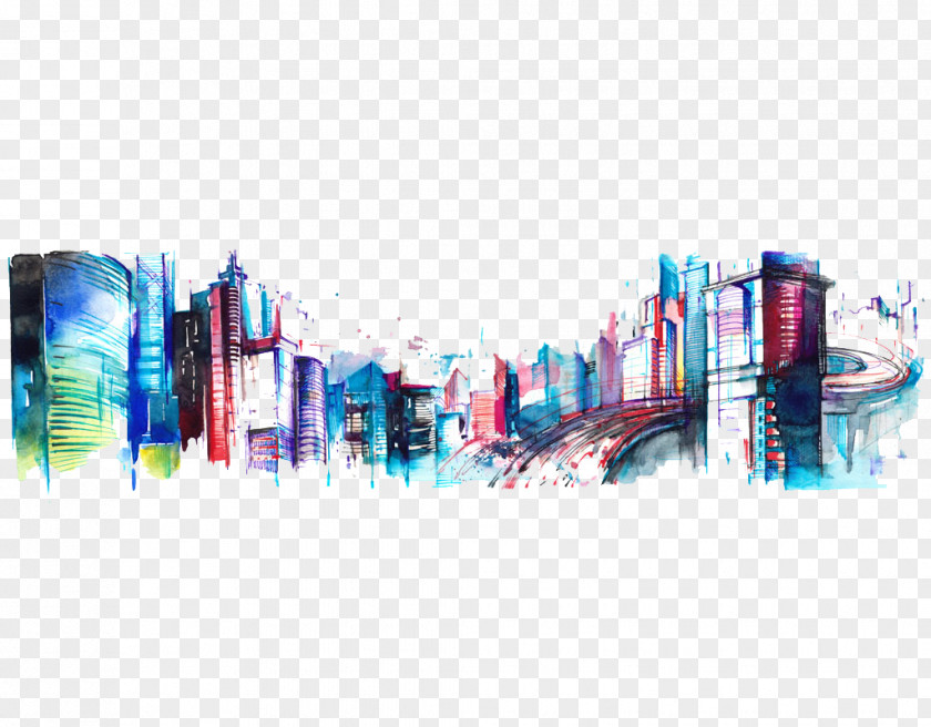 Ink City HighDefinition Deduction Material Painting Abstract Art Building Poster PNG