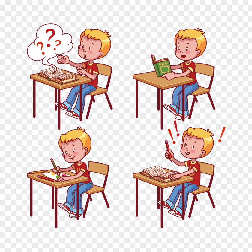 Vector Child Learning Student Cartoon Classroom Illustration PNG